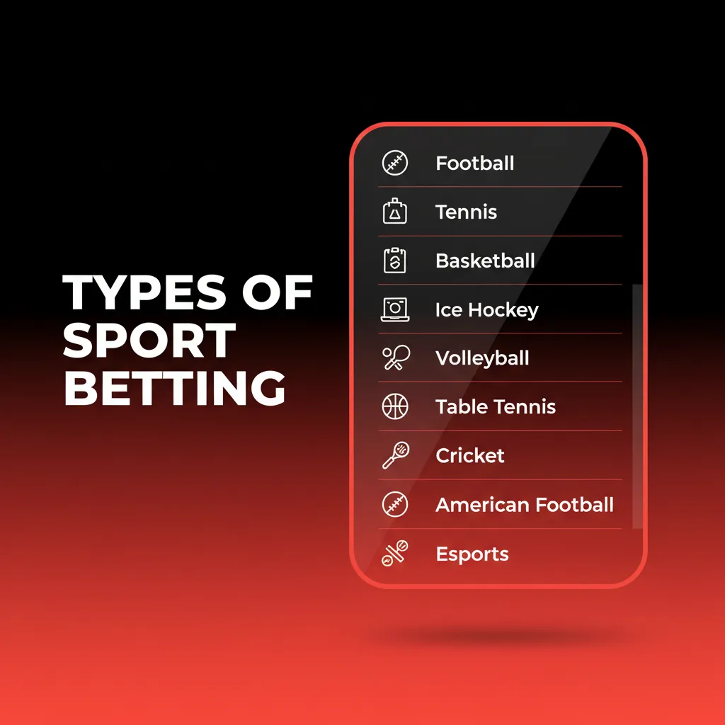 Types of sports betting: cricket, football, kabaddi, tennis; match winner, totals, handicaps, pre-match and live.